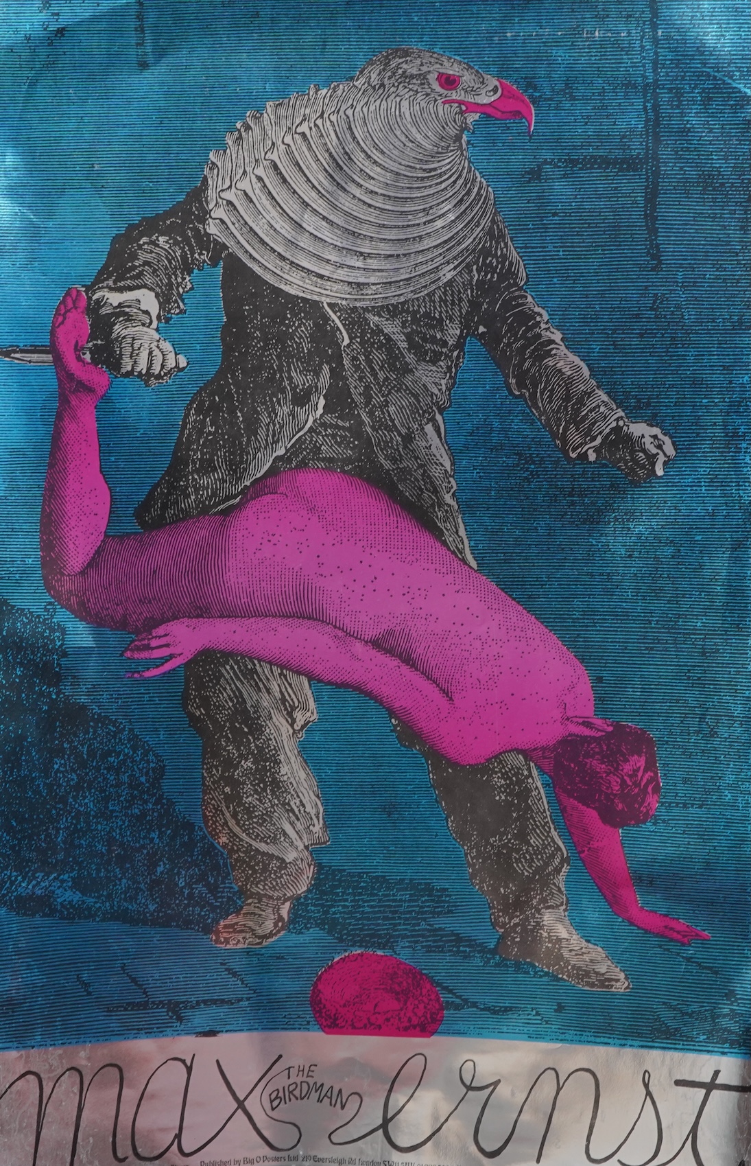 Two unframed psychedelic posters by designed by Martin Sharp comprising The Birdman, BOP6, Max Ernst and Live, Give Love, BOP4, each published by Big O Posters, printed in England, largest 76 x 50cm